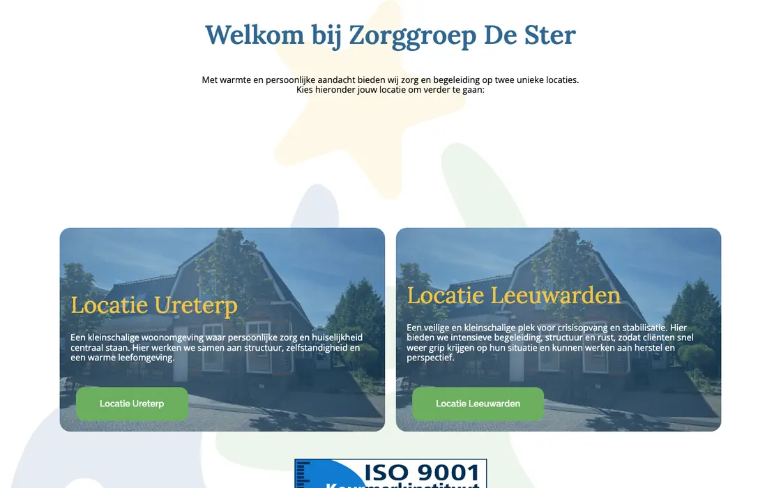 Startpagina van de website van Zorggroep De Ster