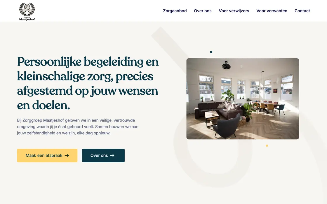 Startpagina van de website van Zorggroep Maatjeshof