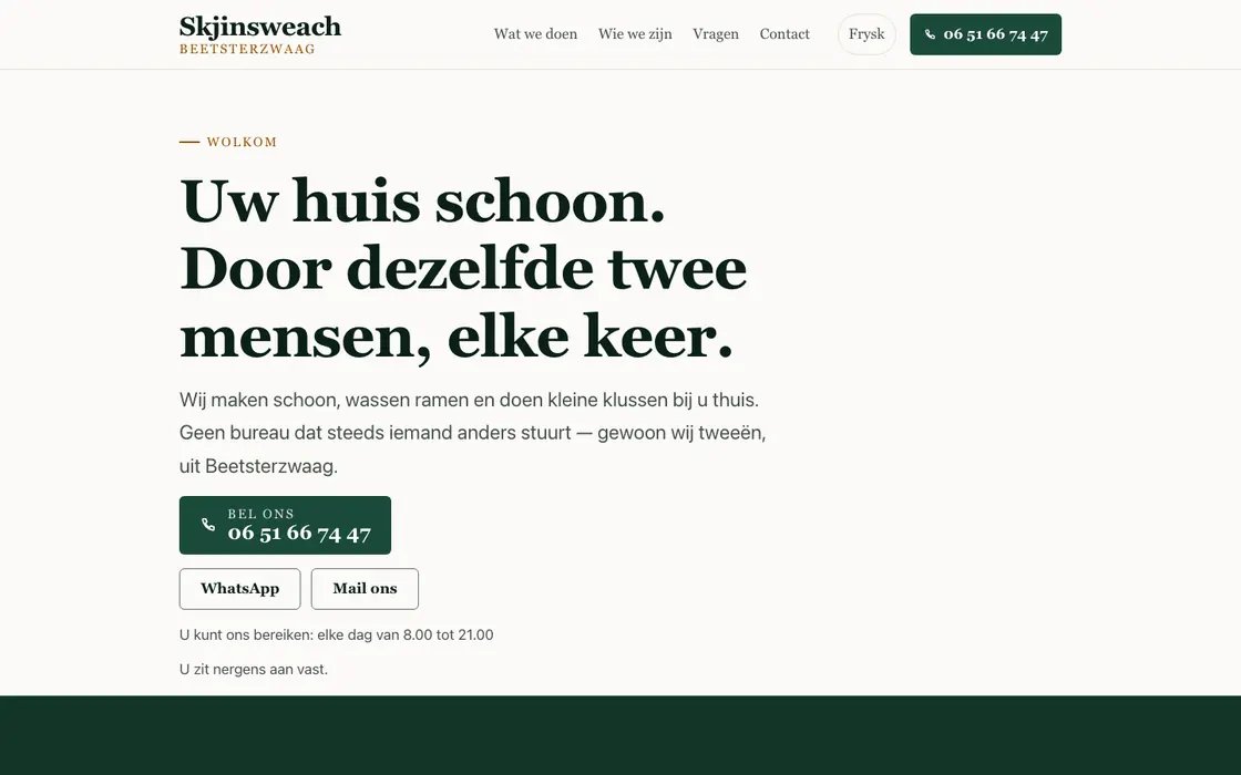 Startpagina van de website van Skjinsweach