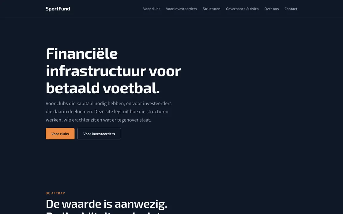 Startpagina van de website van SportFund