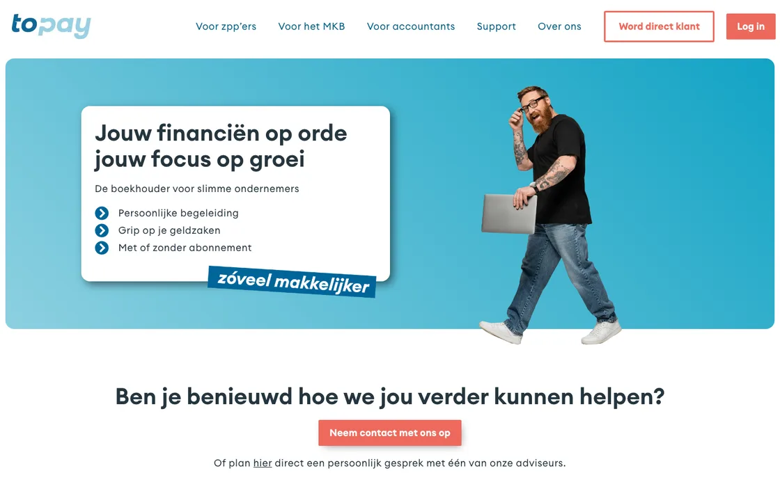 Startpagina van de website van ToPay